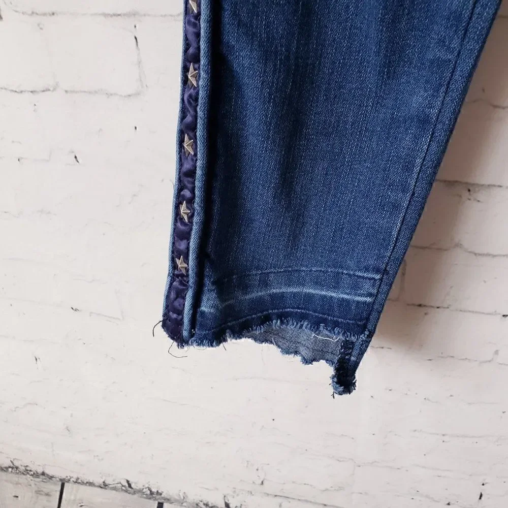Hudson Girls Jeans Size 12 Dark Wash Distressed Star Studs Stretch Raw Hem